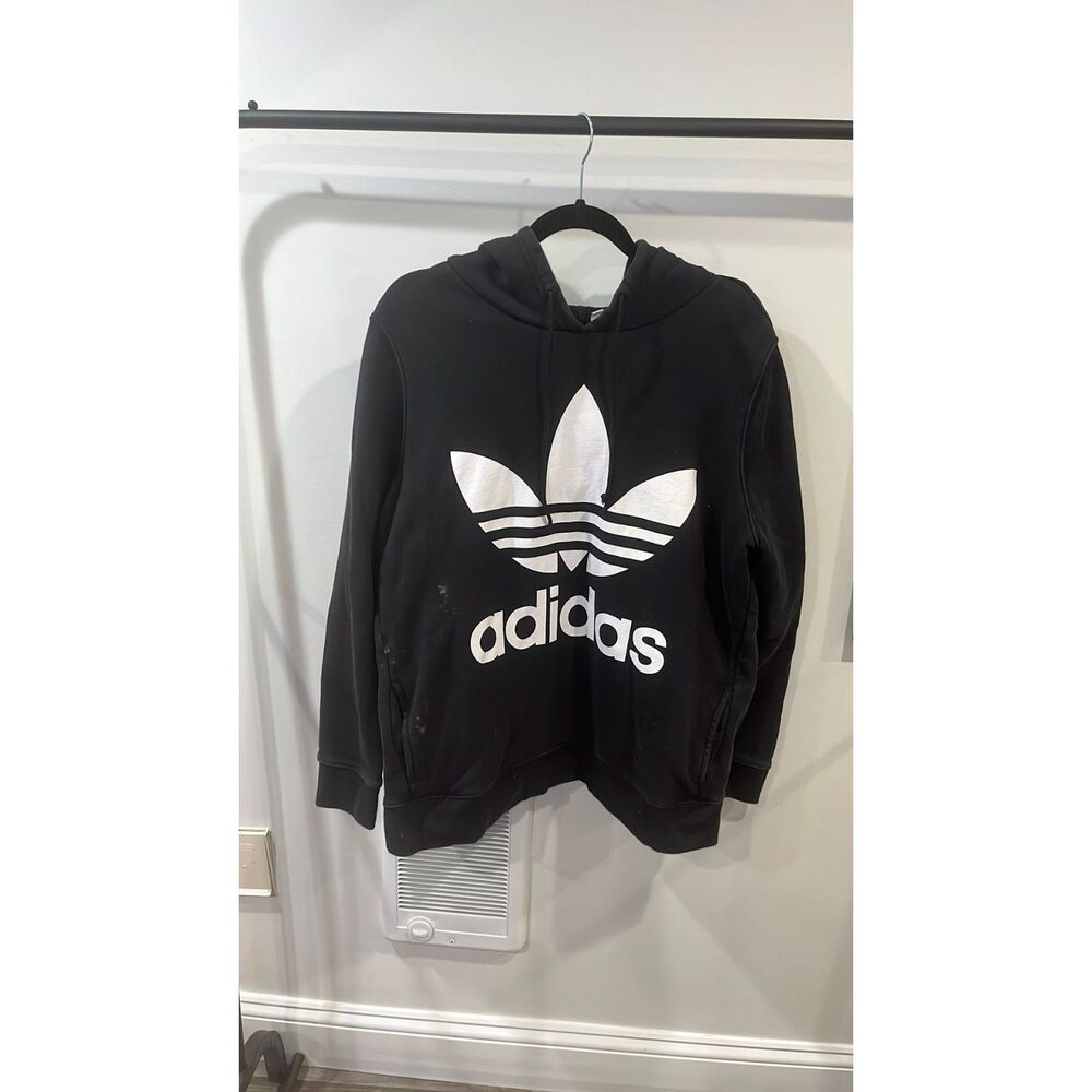 Adidas Originals Black Trefoil Hoodie XL Bleach Stain